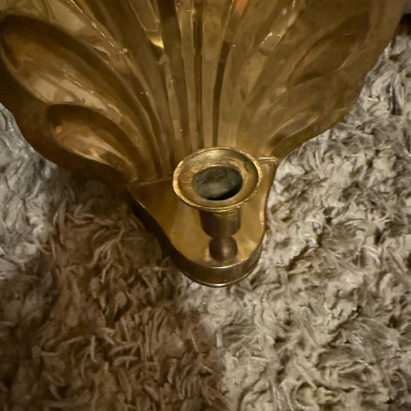 Vtg Solid Brass Clam Shell Candle Holder Wall Sconce - Picture 3 of 6